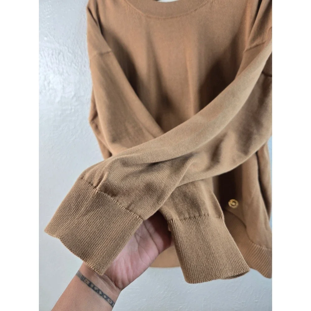 Michael Kors Sweater XL Brown Oversized Slouchy High Low Crew Neck Pullover Knit